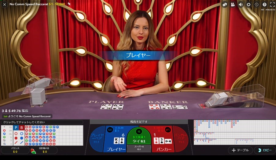 Lucky Niki (ラッキーニッキーカジノ):No Comm Speed Baccarat(ノーコム・スピードバカラ)