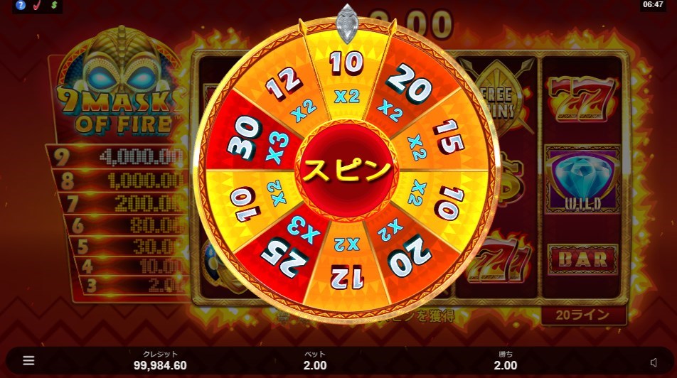 9 Masks Of Fire:Free spin wheel(フリースピンホイール)