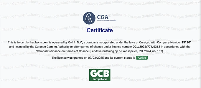 ボンズカジノのゲーミングライセンス