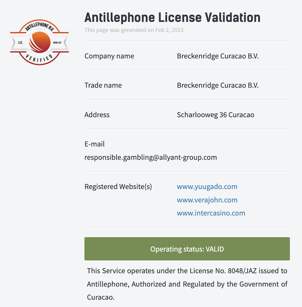 ベラジョンカジノのライセンス