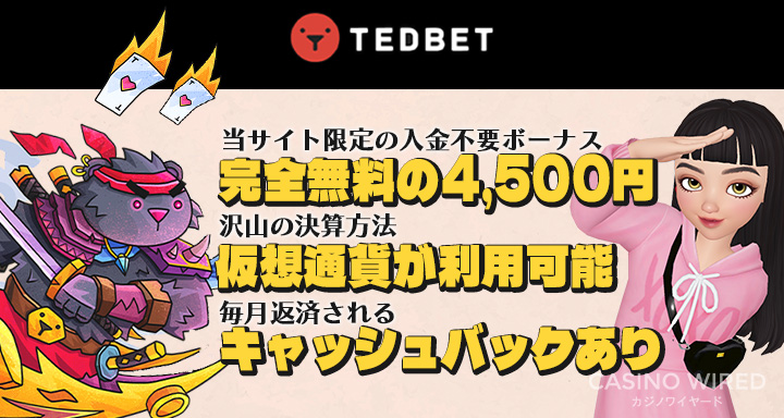 テッドベットカジノ【最新版】ボーナス情報と出入金方法を含む徹底解説!