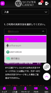 ワンダーカジノの入金