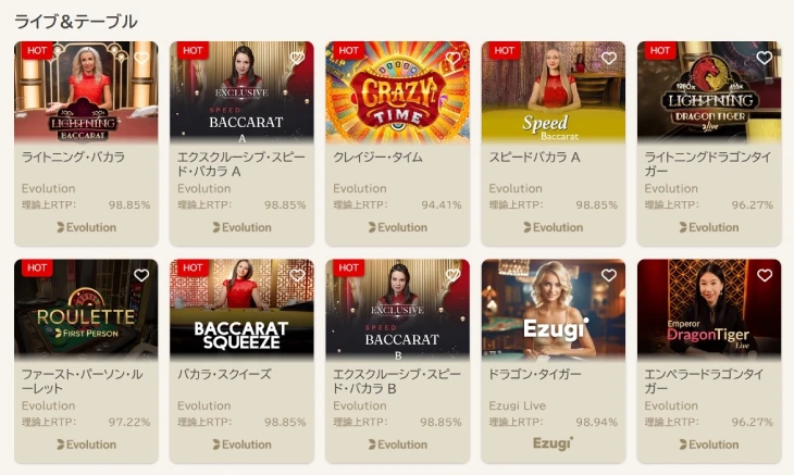 勝WINカジノのライブゲーム&テーブルゲーム