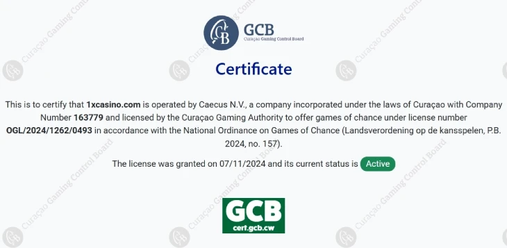 ワンバイカジノのライセンス