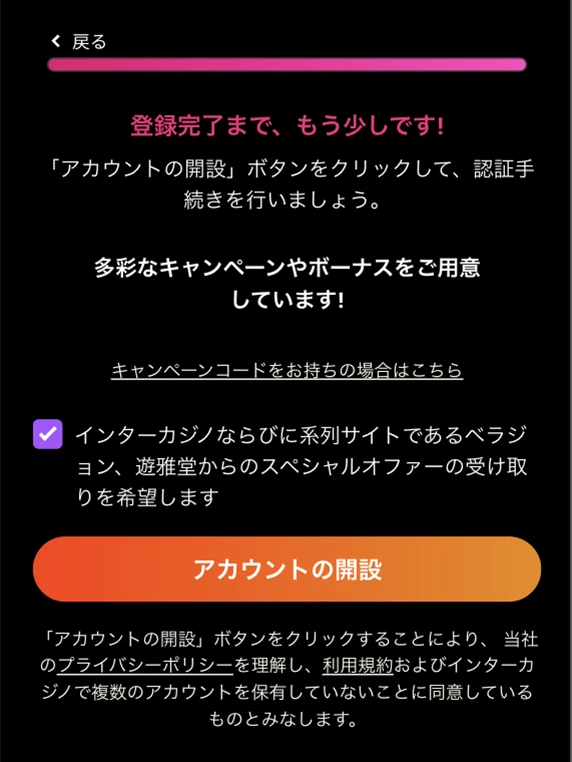 インターカジノの登録方法