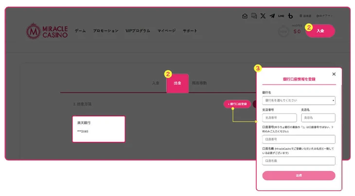 ミラクルカジノの出金方法