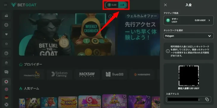 ベットゴートの出金画面