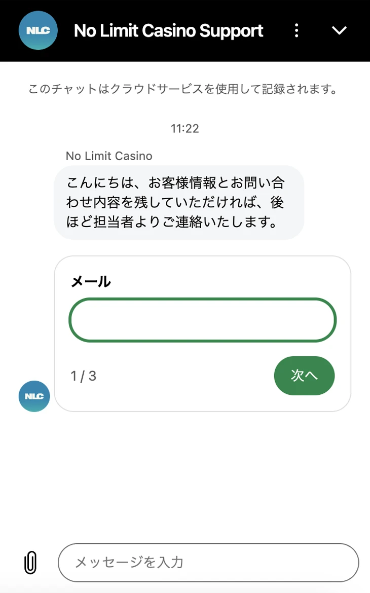 ノーリミットカジノのライブチャット