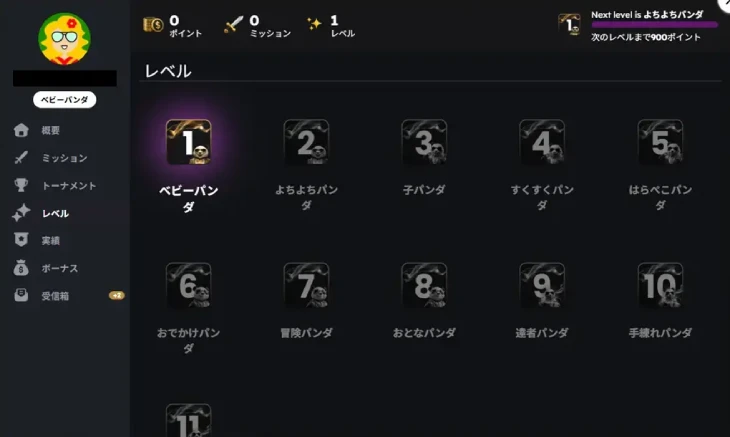 ゴールデンパンダのミッションレベル