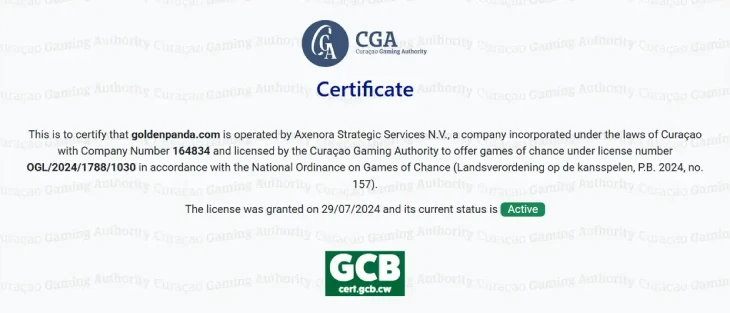 ゴールデンパンダのカジノライセンス